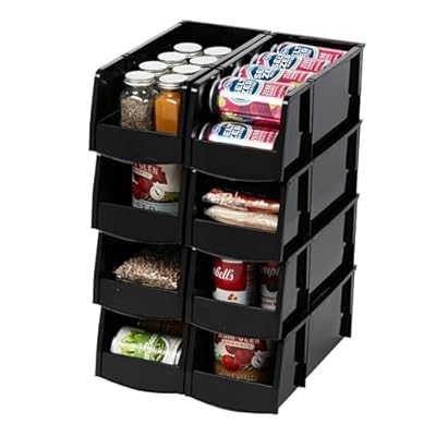 IRIS USA Plastic Shelf Bins Stackable Open Front Storage Bins Plastic Hanging Organizer Bin Caddy Basket for Hardware Crafts, Small Parts, Nuts and Bolts, Tool Storage - Large Black 8 Pack