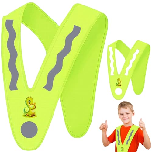 Huahuanghui Giubbotto di Sicurezza per Bambini, 2PCS Gilet di Sicurezza per Bambini, Dinosauro Gilet Alta visibilità Bambini, Gilet di Sicurezza a V, per Corsa, Ciclismo, All'aperto