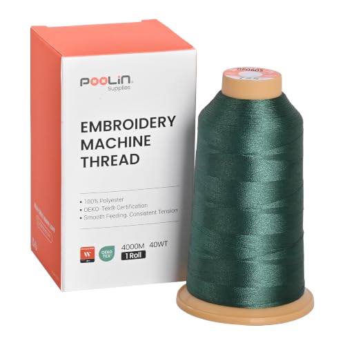 Image of Poolin Polyester Machine Embroidery Thread 4000M 40WT Pine Green 0725 | Smooth Feeding with Stable Tension for Clean, Consistent Stitching on Home and Commercial Embroidery Machines