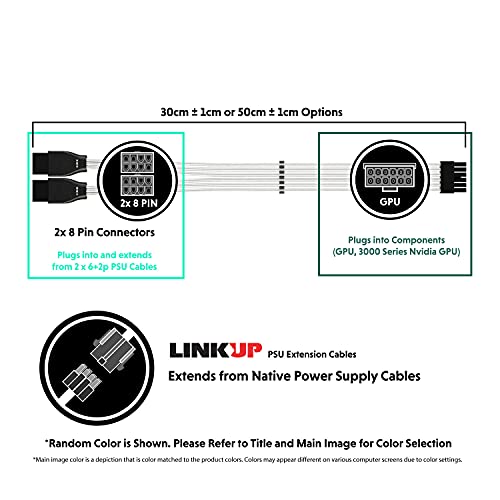 Image of LINKUP - Compatible with NVIDIA RTX3000 Ampere Founders Edition FE GPU┃Teflon High Power PSU Adapter 16AWG Silver Coated UL-Rated Wires w /Comb┃12P to 2 x 8P PCI-e Adapter┃30cm 300mm┃Silver