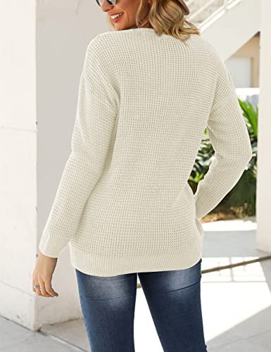 MEROKEETY Women's 2025 Long Sleeve Waffle Knit Pullover Sweater Crew Neck Solid Color Jumper Tops3