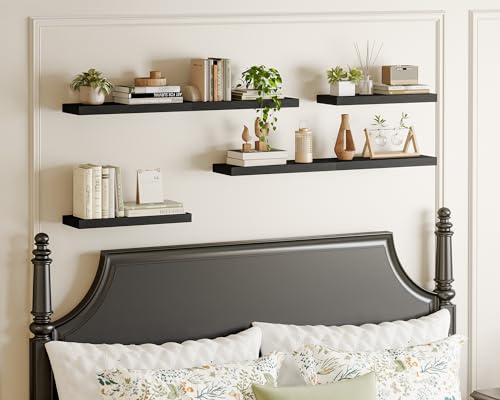 Fixwal 15.8in Black Floating Shelves, Set of 6 Wood Shelves, Farmhouse Shelf Wall Decor for Bathroom, Bedroom, Living and Kitchen Room - Image 7