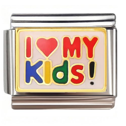 Image of NOOFNO Italian Bracelet Charm,9mm,I Love My Kids Heart Text,Sentiments & Affections > Family