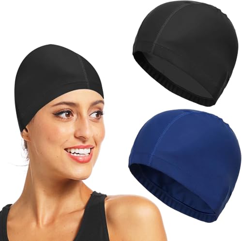 2 Stück Bademütze,Badekappe,Wasserdicht Bademütze,Schwimmkappe,Ohrenschutz Schwi