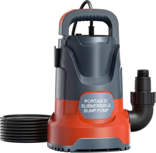 Image of Sump Pump 1HP Submersible Water Pump 3700GPH Electric Portable Transfer Water Pump for Pool Draining Basement, Light Orange
