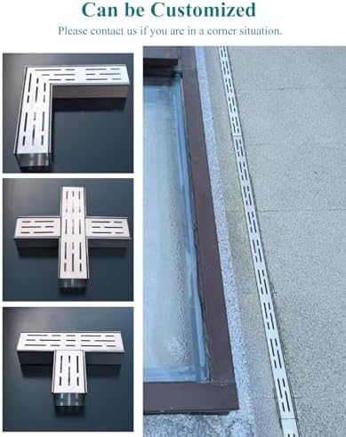 Stainless Steel Trench Drain Kit for Yard & Garden - Custom Driveway Water Diverter with Removable Grate, Efficient Flood Control & Landscape Drainage System, 10x5cm (4x2)