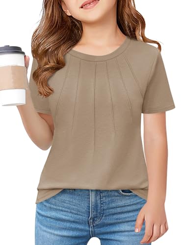 Image of Haloumoning Girls Pleated T Shirts Kids Summer Short Sleeve Fashion Tops Tees 5-14 Years