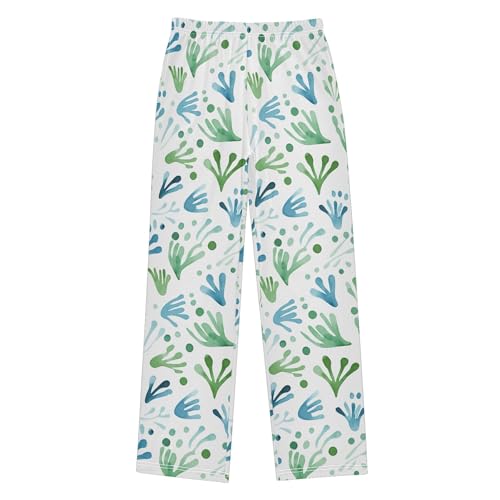Green Leaf Long Pajama Pants Elastic Waist PJ Bottoms with Pockets S A1104922