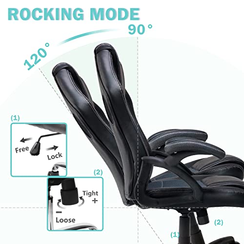 Executive Office Chair, Computer Desk Chair, Ergonomic Pu Leather Swivel Managerial Chair, Adjustable High Back Task Chair With Padded Armrests, Black #TOP2