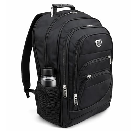 Mochila Preta Ergonomica Espaçosa com 5 Bolsos, Cabo de Aço Resistente, para Notebook, Viagem e Faculdade, Zíper Resistente com Cabo de Aço Forte para Mão