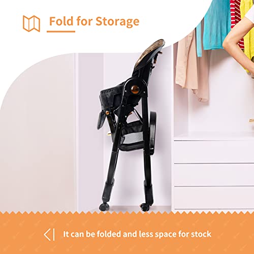 High Chairs For Babies And Toddlers, 8 In 1 Baby High Chair Clearance With Adjustable Seat Back Detachable Seat Cushion And Double Removable Tray, Portable Baby Booster Seat With Wheels (Black) #TOP5