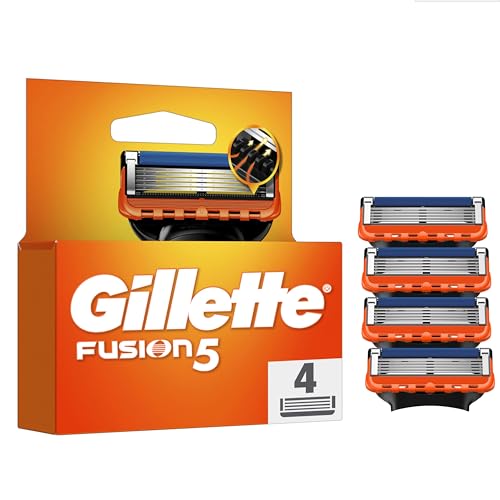 Gillette Recharges De Rasoir Fusion5 Pour Hommes, Pack De 4, AUTHENTIQUES, Cartouches Avec Bande Lubrifiante Et 5 Lames Pour Un Rasage Manuel Efficace,...