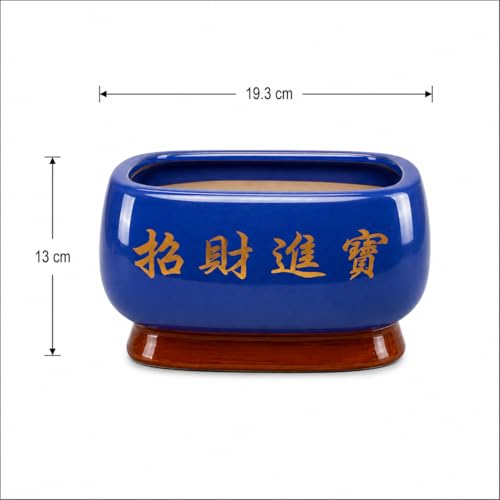 Image of Xtore Elegant Sky-Blue Ceramic Bonsai Planter Pot for Indoor & Tabletop Decor | Glossy Finish Bowl with Artistic Raised Detailing & Sturdy Feet Base (Pack of 1, Planter Only)