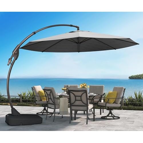 Grand patio 12 FT Sunbrella Cantilever Umbrella with Base Outdoor Aluminum Offset Umbrella with Tilt Adjustment (Charcoal, 12 FT-SUNBRELLA) 12 FT Charcoal-SUNBRELLA