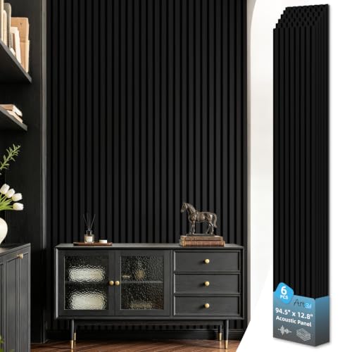 Image of Art3d 6-Piece Wood Acoustic Panels for Noise Reduction, 3D Textured Wall Paneling for Living Room Bedroom TV Background Interior Decor, Blackwood