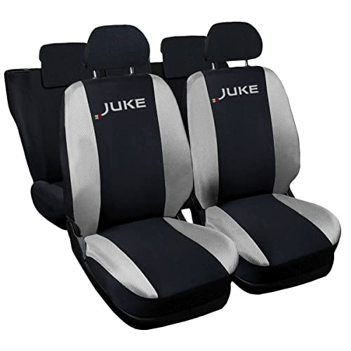 Auto Accessori Lupex Housses de siège auto compatibles Juke | Made In Italy | Set de housses de siège avant et arrière | Logo brodé | Airbag compatible | Intérieur (noir/gris clair) Cover