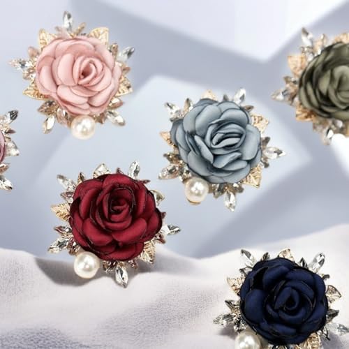 Image of Rose Flower Brooch for Women Large Flower Brooch Elegant Pearl Brooches Handmade Crystal Pearl Pins Fabric Floral Lapel Pin Christmas Valentine's Day Dress Suit Accessories