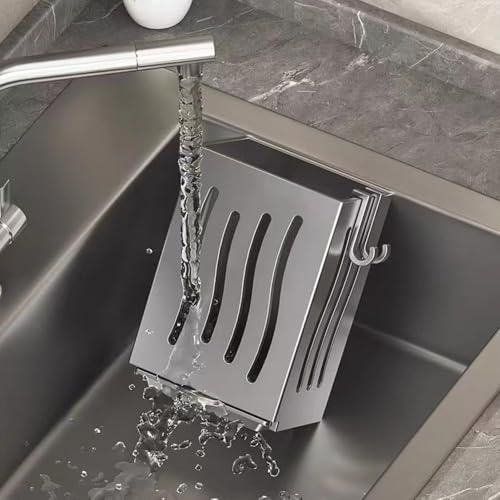 Image of Multifunctional Kitchen Utensil Rack Draining Chopstick Holder Wall-Mounted Freestanding Cutlery Storage Box (Grey)