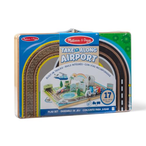 Image of Melissa & Doug Take-Along Airport Wooden Play Set with Vehicles