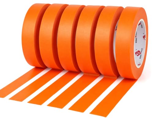 BOMEI PACK Orange Painters Tape 1 Inch Bulk - Paint Tape 6 Rolls x 1 Inch x 60 Yards - Painter's Tape Orange Masking Tape for Walls Painting, DIY Crafting, Decoration, Total 360 Yards