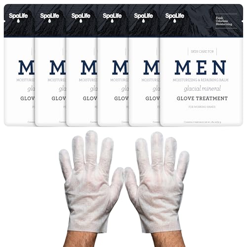 SpaLife Men's Glacial Mineral Moisturizing and Repairing Balm for The Working Hand (Hand Gloves 6 Pack)