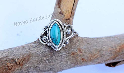 925 Sterling Silver Gemstone Ring Size - Gemstone Statement Ring Gift Jewellery For Girl Women (Turquoise, 5) #TOP3