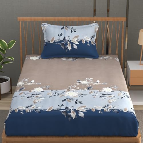 Image of Vram Premium Heavy Cotton Flat Bedsheets with 1 King Size Pillow Covers || Single Bed 350 TC || 60 x 90 Inch Single Size Flat || :- Blue Tricolor
