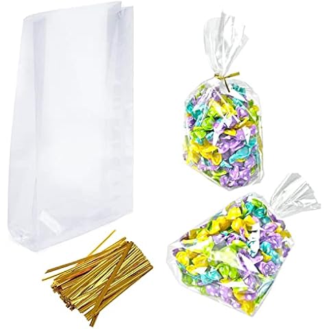 VDL 25Pcs Clear Cellophane Bags with Ties Cover