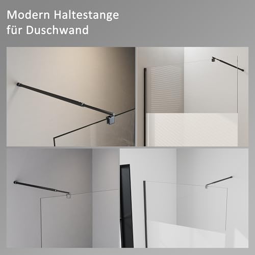 Boromal Haltestange Duschwand Haltestange für Duschwände Stabilisierungsstange Haltestange rund Stabilisator für Glasdicke 8-10 mm Dusche Duschwand Duschabtrennung Edelstahl 73-120cm, Schwarz