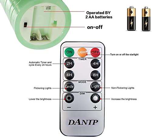 Image of DANIP Green LED flameless Candle with Embedded Star String, 3-Piece Set of LED Candles, with 11 Button Remote Control, 24-Hour Timer Function, Dancing Flames, Real Wax, Battery Powered. (Green)