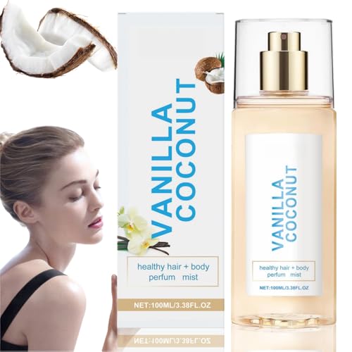 Vanilla Coconut Perfume for Women–100ml Hair & Body Mist, Nourishing Hydrating Spray, Long-Lasting Tro/pical Sc/ent, Lightweight Coconut Body Spray for women, Vanilla Body Mist for Everyday & Travel