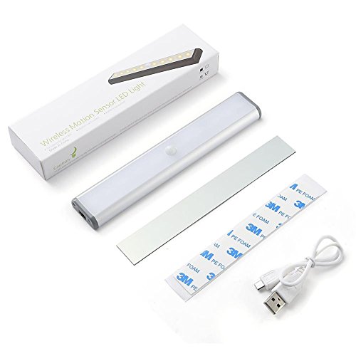 Stick-On Anywhere Portable Little Light Wireless Led Under Cabinet Lights 10-Led Motion Sensor Activated Night Light Build In Rechargeable Battery Magnetic Tape Lights For Closet, Cabinet (Silver1) #TOP6