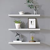 ISYOKE White Floating Shelves Set of 3 Wall Mounted Wood Shelves Modern Dispay Floating White Shelf