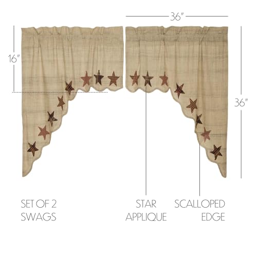 VHC-Brands-Primitive-Classic-Country-Kitchen-Window-Curtains-Abilene-Star-Tan-Swag-Pair VHC Brands Primitive Classic Country Kitchen Window Curtains Abilene Star Tan Swag Pair