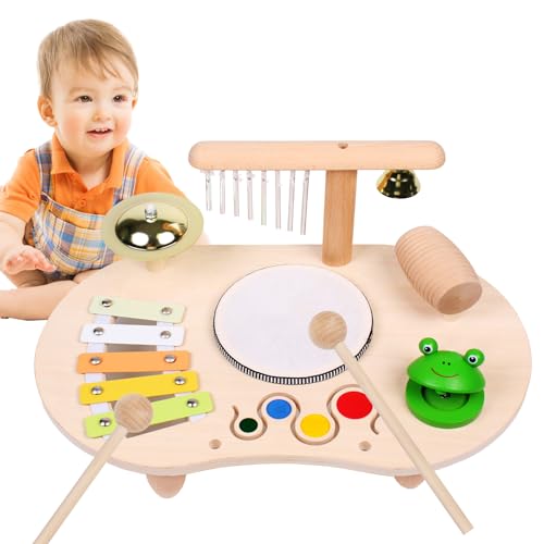 Strumenti Musicali Tamburo Bambino Batteria Bambini con Xilofono in Legno, Giochi Montessori Regalo per Bambina Bambino 1 2 3 4 5 Anni