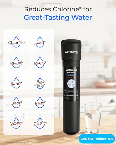 Waterdrop 15UA Under Sink Water Filter System, 2 Years Capacity, NSF/ANSI 42 Certified, Reduces PFAS, PFOA/PFOS, Lead, Chlorine, Odor, Under Counter Water Filter Direct Connect to Kitchen Faucet