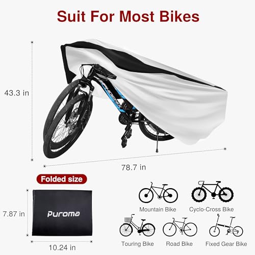 Image of Puroma Bike Cover Outdoor Waterproof Bicycle Covers Rain Sun UV Dust Wind Proof with Lock Hole Black Silver XL