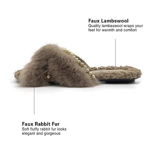 Women's Slippers Fluffy Plush Cozy Open Toe Cross Band Indoor Outdoor Shoe4