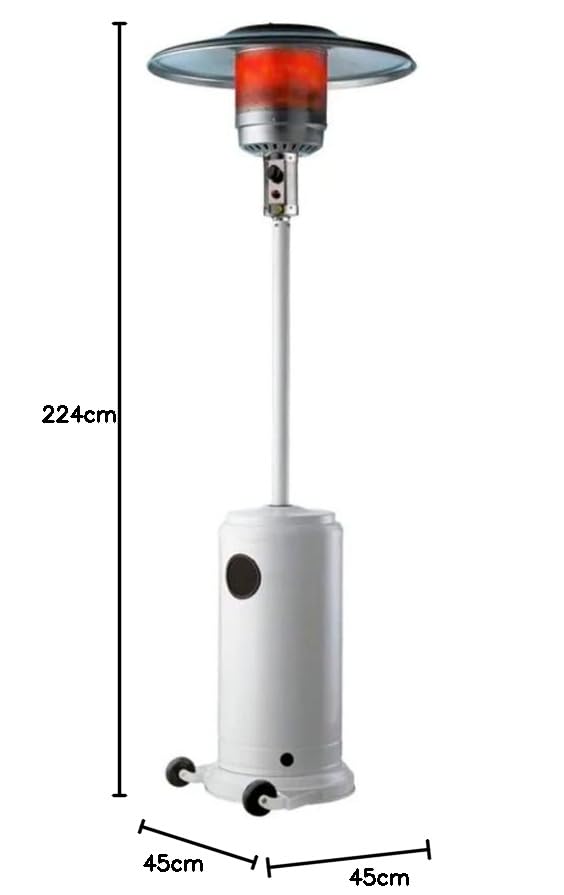 MBH - Fungo riscaldante professionale bianco esterni. Stufa gas butano/propano con ruote per bar e ristoranti. Riscaldatore portatile corona per giardino.