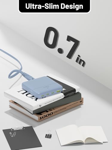 Image of USB C Charging Station 67W, 4-Port Slim USB C Charger Block for iPhone 17 /16 /15, MacBook Air /Pro with 5ft Extension Cord, 3 USBC, 1 USB-A, Fast Charging Desktop Charger for Home Office Travel, Blue
