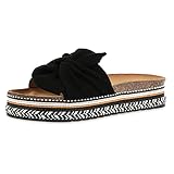 Giralin Damen Pantoletten Sandaletten Ethno Look Plateau Schuhe Schleifen Sommerschuhe Profilsohle Sommersandaletten 200939 Schwarz Muster 37