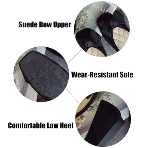 Optigard Women's Suede Square Toe Bow Ballet Flats Comfortable Casual Flat Loafers Lightweight Slip On Dress Shoes 5