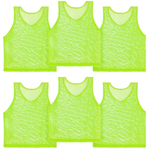 RAINFLOW Green Pinnies Soccer Pennies - Set of 6 Team Practice Jersey for Youth Teen Adult Pennies for Sports Youth Nylon Large Mesh Lightweight Scrimmage Vest