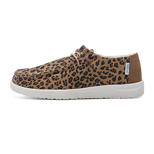 Betrue Lightweight Boat Shoes For Women, Womens Casual Loafers, Womens Slip On Deck Shoes, Breathable Canvas Sneakers For Women（Be2207-Brown Leopard-38） #TOP6