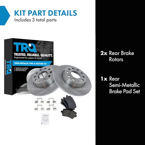 Image of TRQ Rear Brake Pad and Rotor Set Semi Metallic Compatible with 2010 Volkswagen Golf 2011 2017 GTI