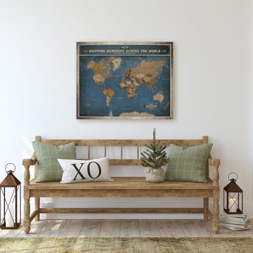 Image of DECORARTS - Modern Navy Blue World Map Canvas Wall Art, World Maps for Wall Decor, Hand-Stretched Giclee Print, Living Room Bedroom Office Home Decor, Ready to Hang, Handcrafted in USA, 20x16''