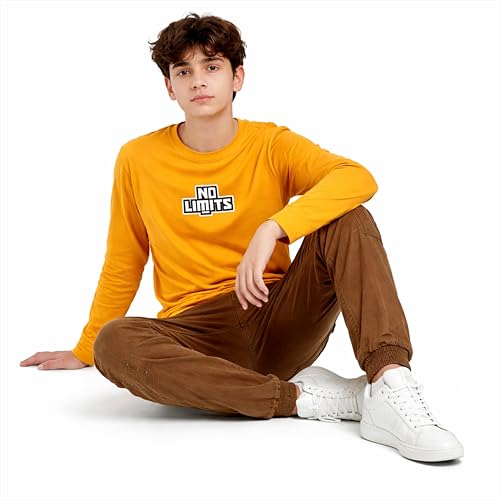 Image of Boys' Graphic T-Shirts - Full Sleeve Crewneck Tee with Vibrant NO Limits Print, Soft for Summer