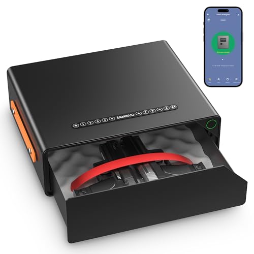 Smart Gun Safe - Biometric Gun Safe for 2-4 Pistols Quick Access Handgun Safe with Fingerprint/Keypad/Key/App Control, Pistol Safe for Nightstand Bedside Home Office(Black)