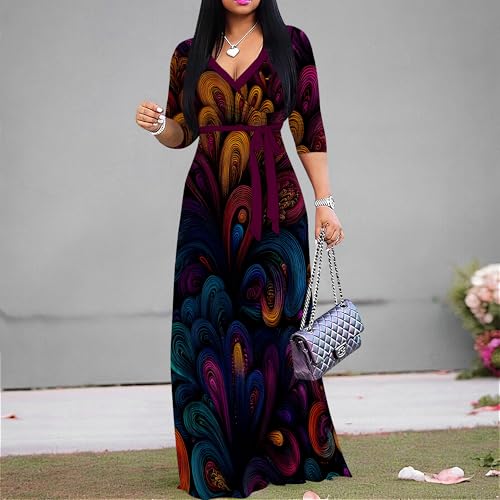 Image of Women Plus Size 3 /4 Sleeve V Neck Maxi Dress with Pockets | Soft fabric relaxed fit three quarter sleeve v neck with pockets for party and daily wear