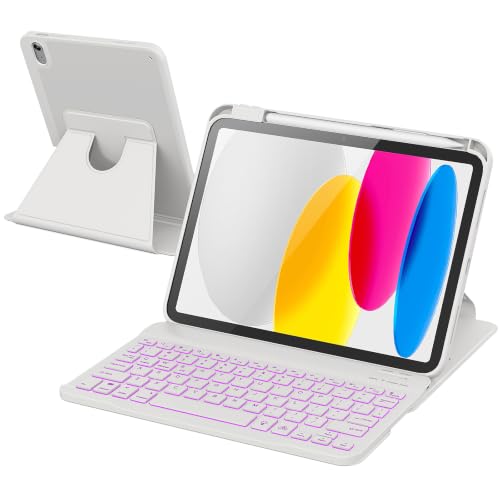 Image of RAYMCRAFT for iPad 11th(A16, 2025) /10th Generation Case with Keyboard, 360 Rotatable Case & Detachable Backlit Keyboard, Precision Cutouts and Pen Holder for iPad A16 11'' /10th 10.9'', White